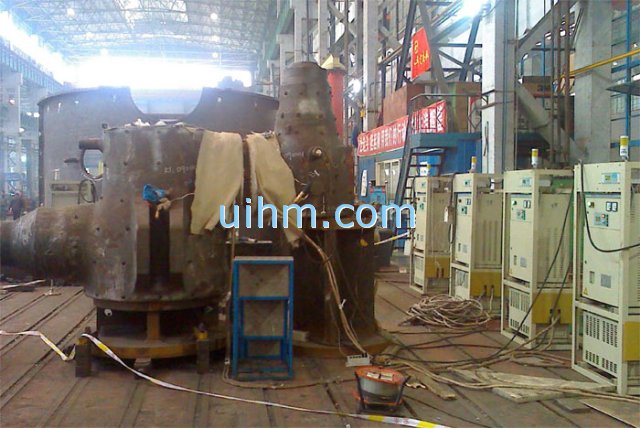 induction preheating and heat treatment after welding for 600MW turbine by UM-DSP air cooled machines at same time