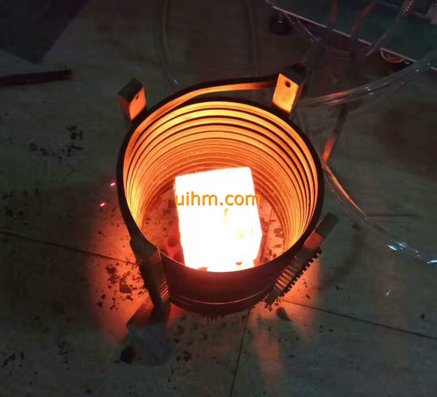 induction heating SS steel block by MF induction heater