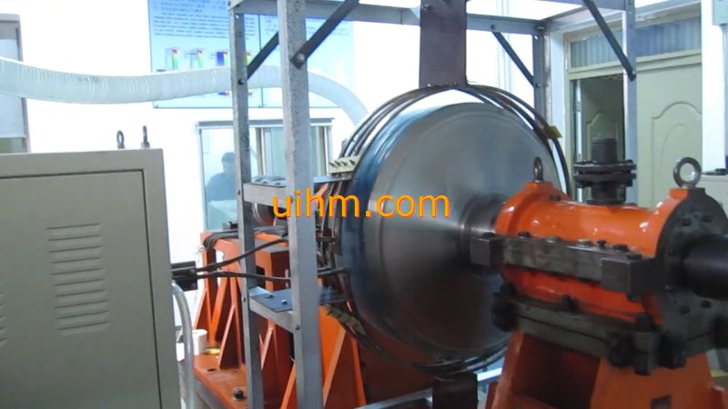 heating source simulation by 100KW induction heating machine with solid induction coil of heating rotating table